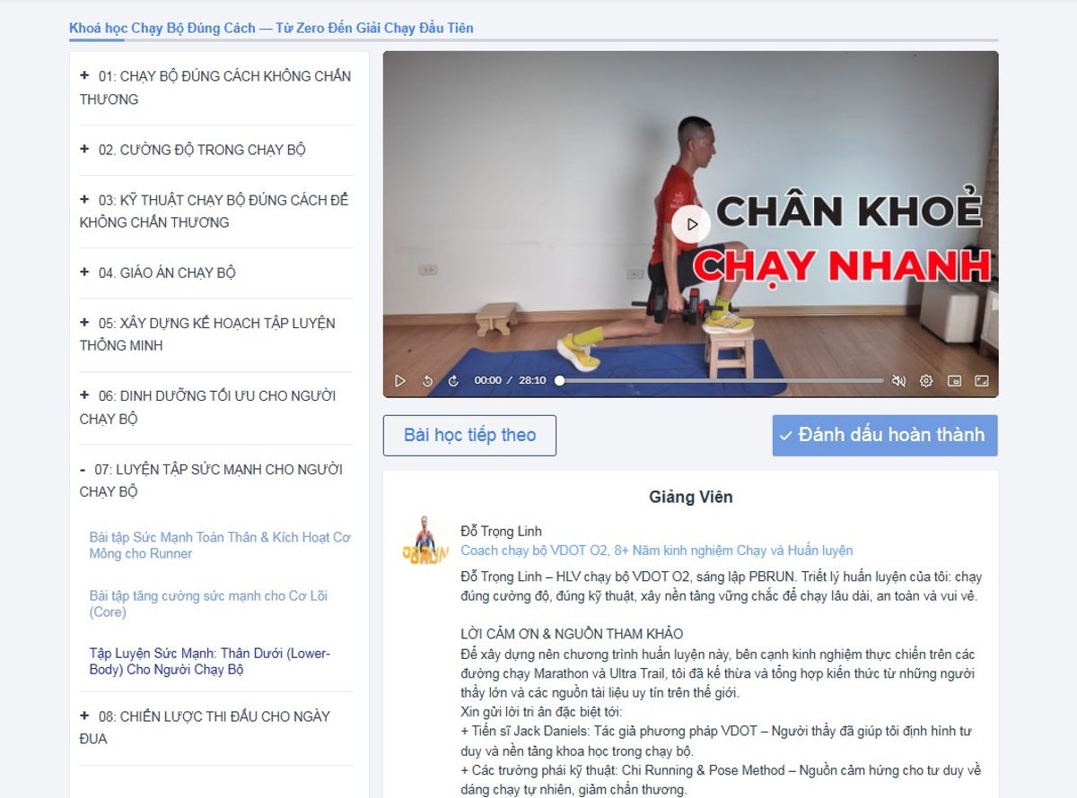 Giao diện khoá học