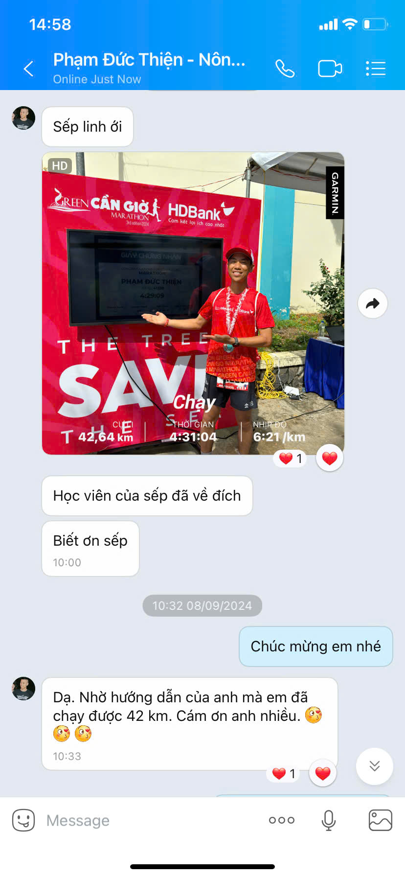 Học viên Thiện hoàn thành 42km marathon