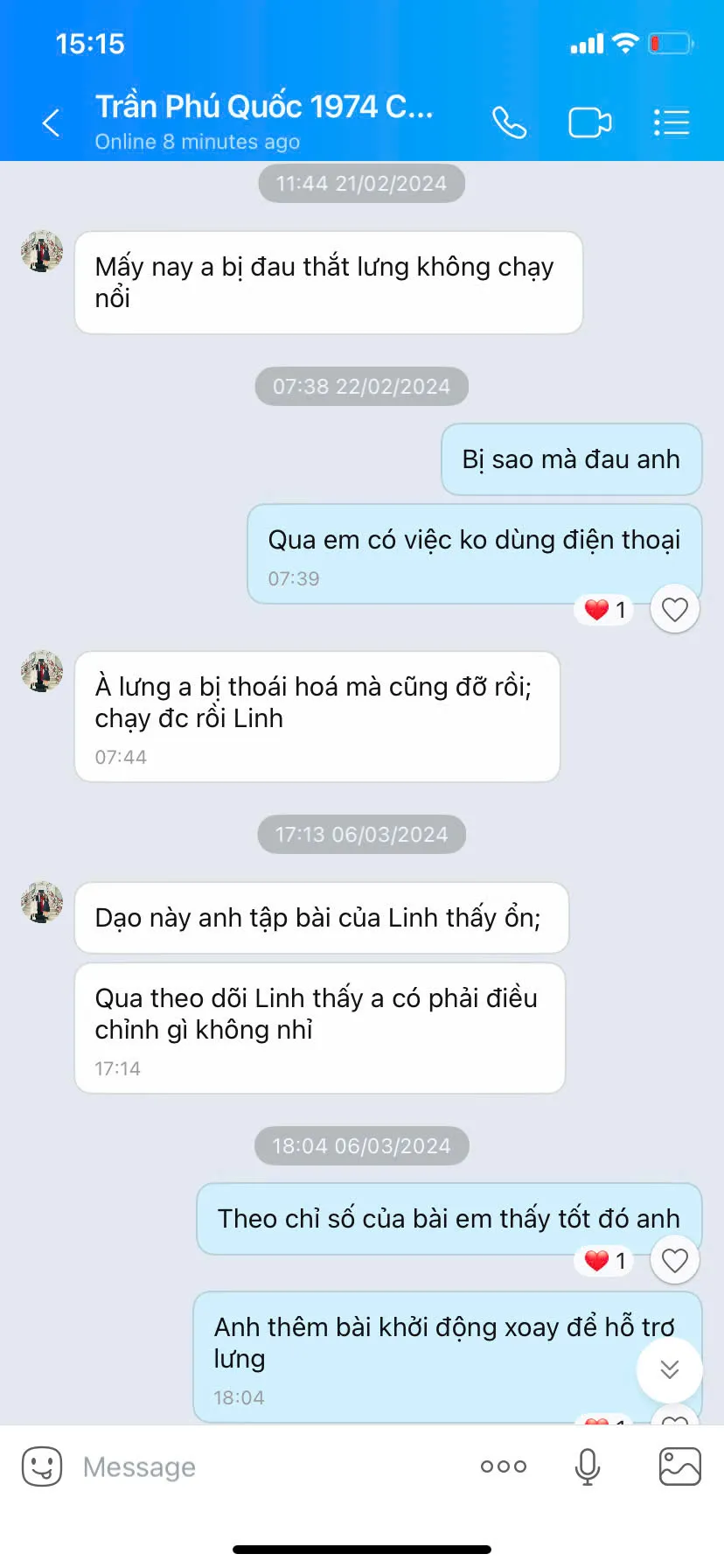Phản hồi đau lưng đã đỡ
