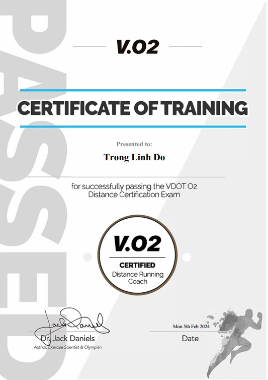 Chứng chỉ huấn luyện viên chạy bộ VDOT O2